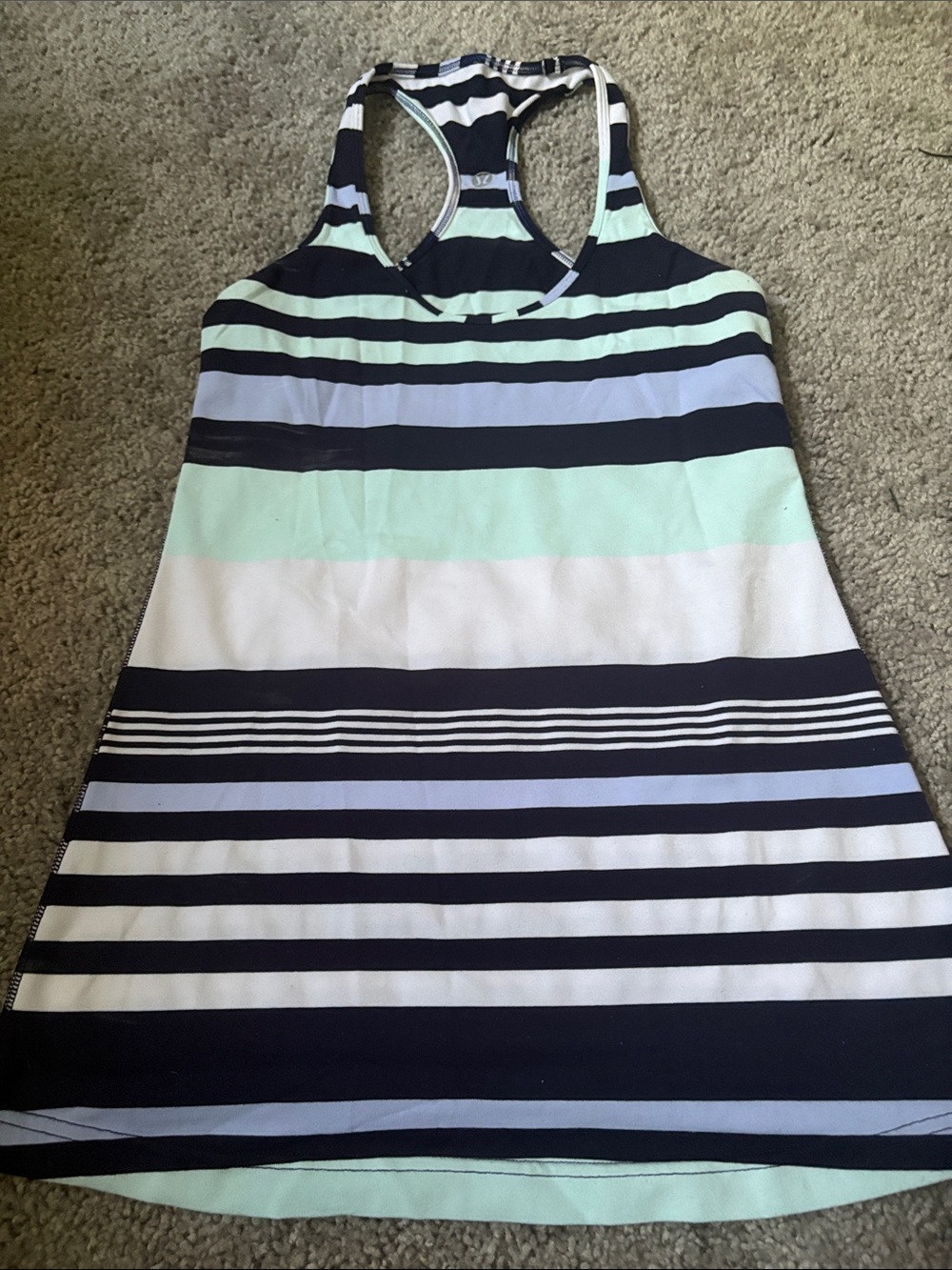lululemon athletica Navy, White, Light Blue & Mint Striped Racerback Tank